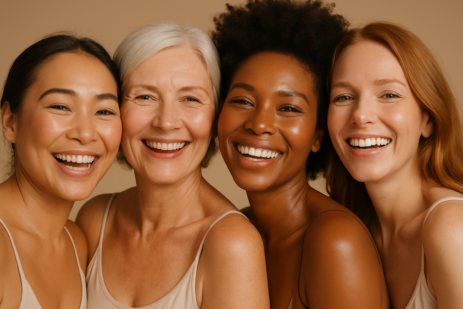 plusieurs femmes qui souri et elles sont contente de leur peau